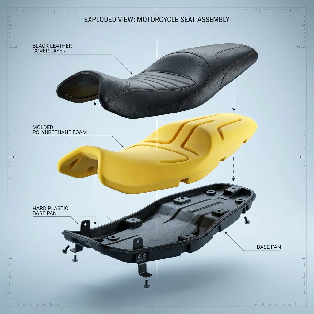 Siedzenie motocyklowe materiały użyte do jego produkcji